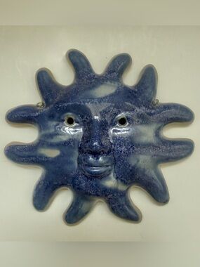 Robson Pottery Son Silver West Gallery AZ Blue Celestial Sun Face Wall Hanging